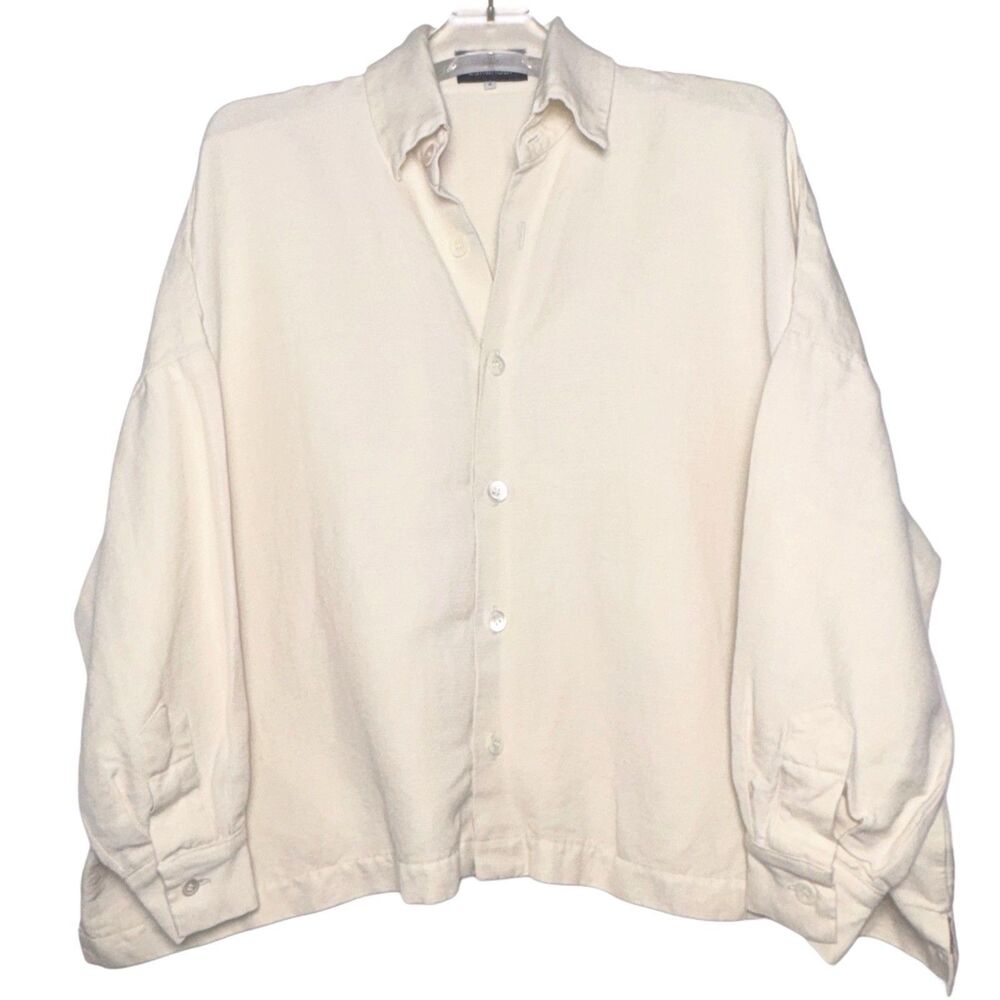 Eskandar Jacket Top Linen Wool Ivory Size 0 / OS Button Up Shirt Chore Jacket